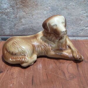 Vintage Porcelain Golden Retriever Yellow Lab Laying Down Dog Statue Figurine